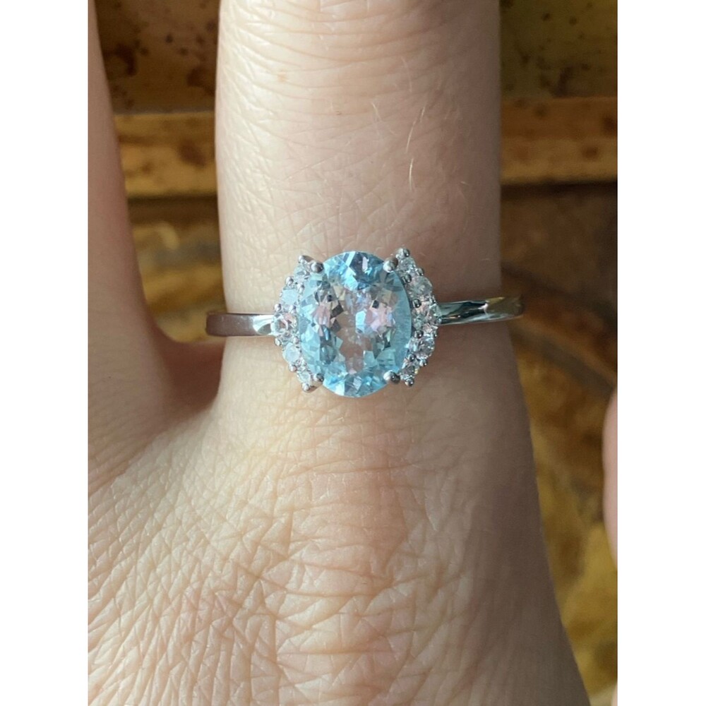 Natural Aquamarine Sterling Silver Ring Size 9.75